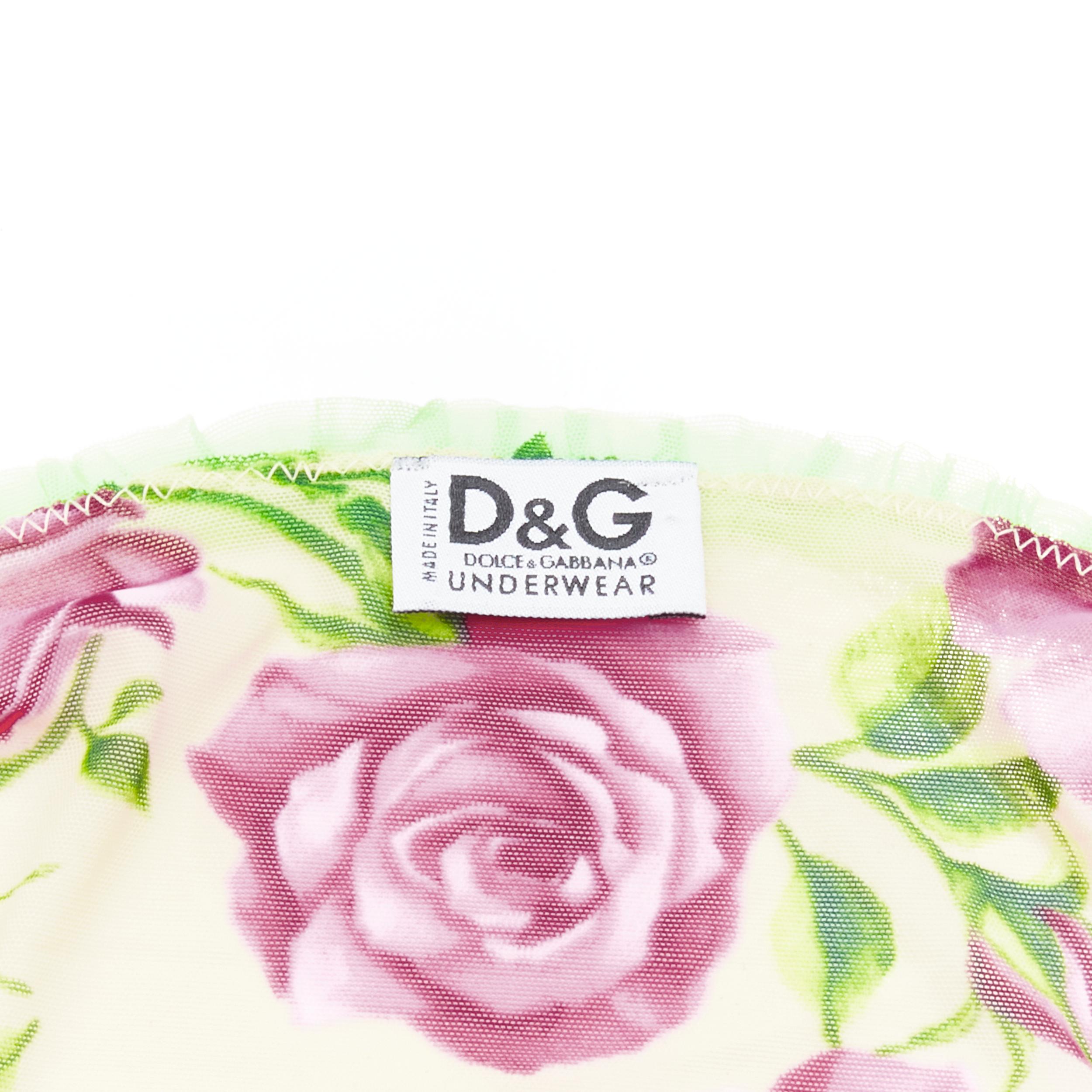 D&G DOLCE GABBANA Vintage Y2K pink rose green ruffle trim cami tank top XS For Sale 4