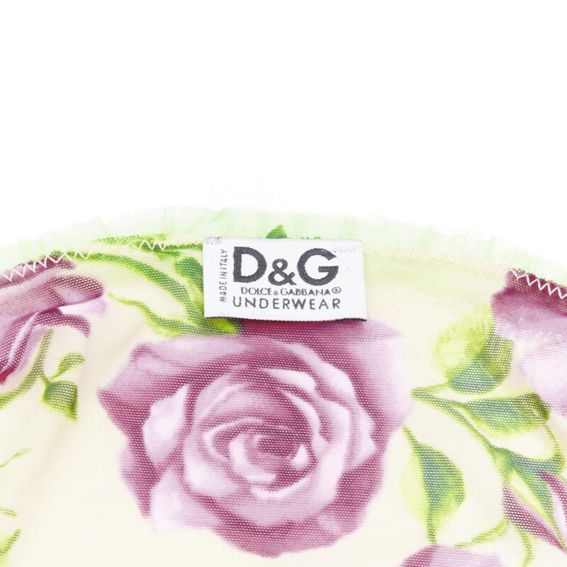 D&G DOLCE GABBANA Vintage rose rose green ruffle trim cami top XS en vente 3