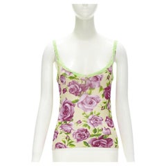 D&G DOLCE GABBANA Vintage Y2K rosa rosa verde ribete de volante camiseta de tirantes XS