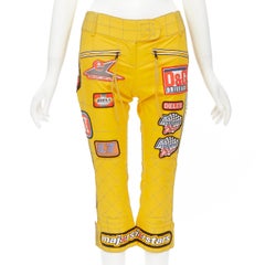 D&G DOLCE GABBANA - Pantalon court vintage jaune, badge de course, moto, S