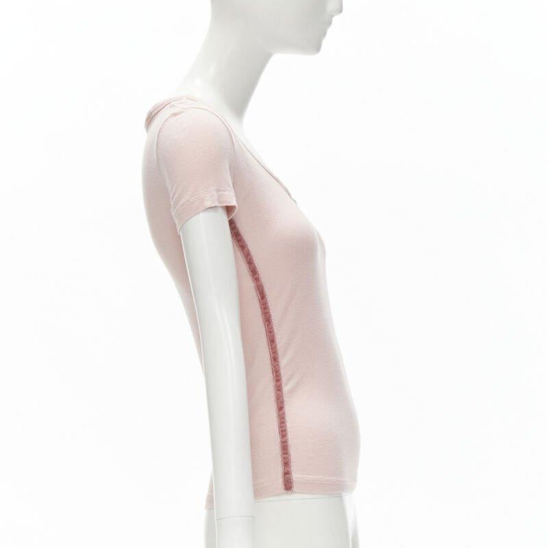 D&G DOLCE GABBANA Y2K pink logo I Love DG velvet trim V-neck tshirt IT40 XS In Fair Condition For Sale In Hong Kong, NT