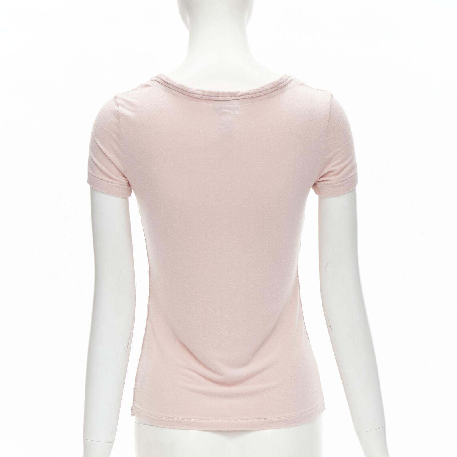Women's D&G DOLCE GABBANA Y2K pink logo I Love DG velvet trim V-neck tshirt IT40 XS For Sale