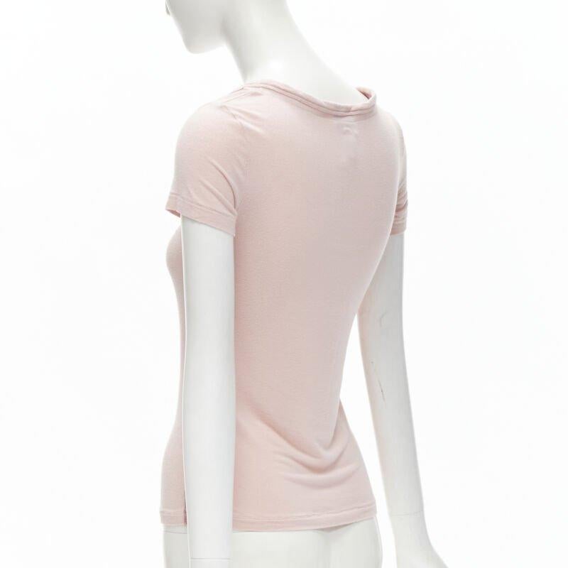 D&G DOLCE GABBANA Y2K pink logo I Love DG velvet trim V-neck tshirt IT40 XS For Sale 1