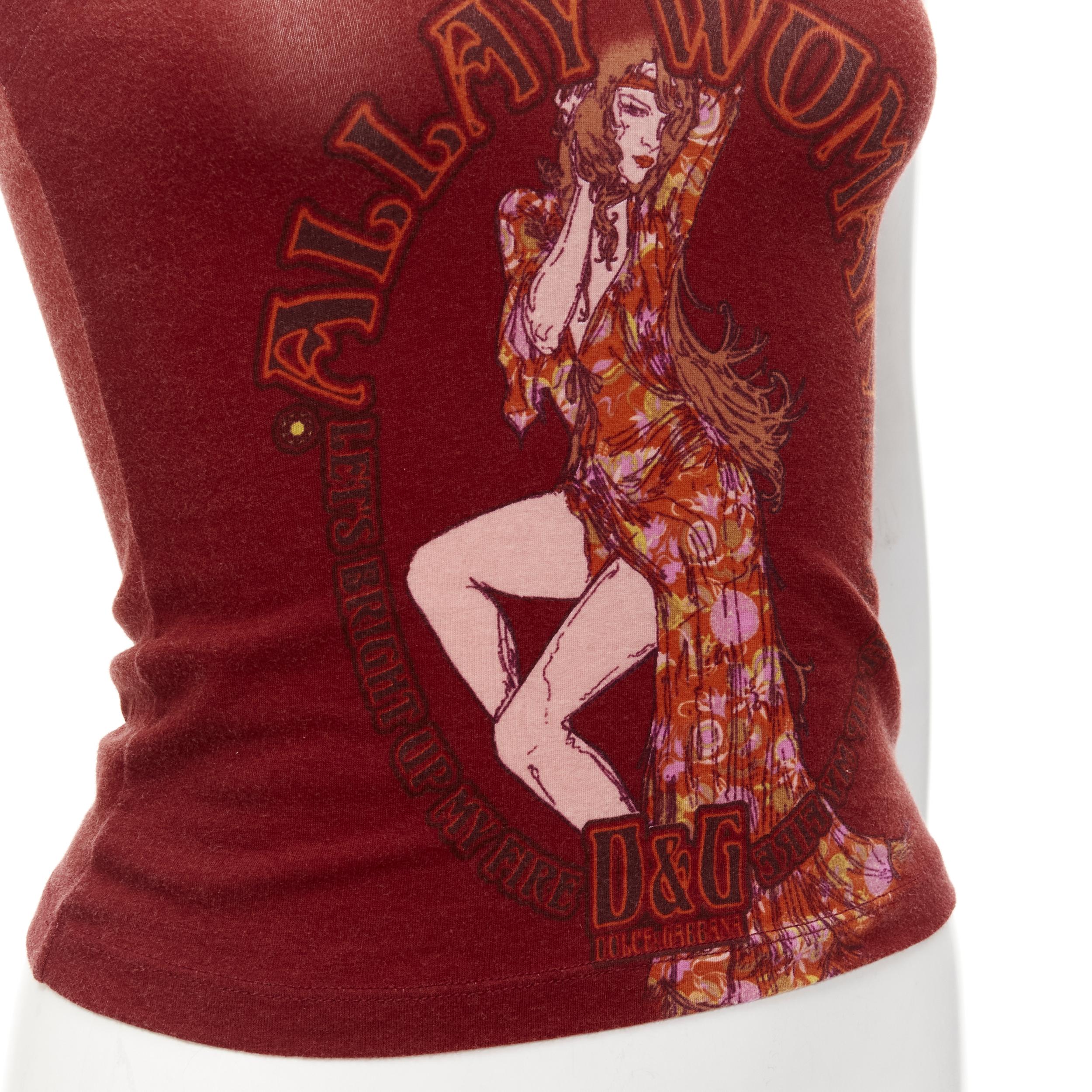 D&G DOLCE GABBANA Y2K Vintage burgundy Allay Woman racer back tank top S
Brand: D&G
Designer: Domenico Dolce and Stefano Gabbana
Collection: Allay Woman 
Material: Feels like cotton
Color: Burgundy
Extra Detail: Copper lurex metallic