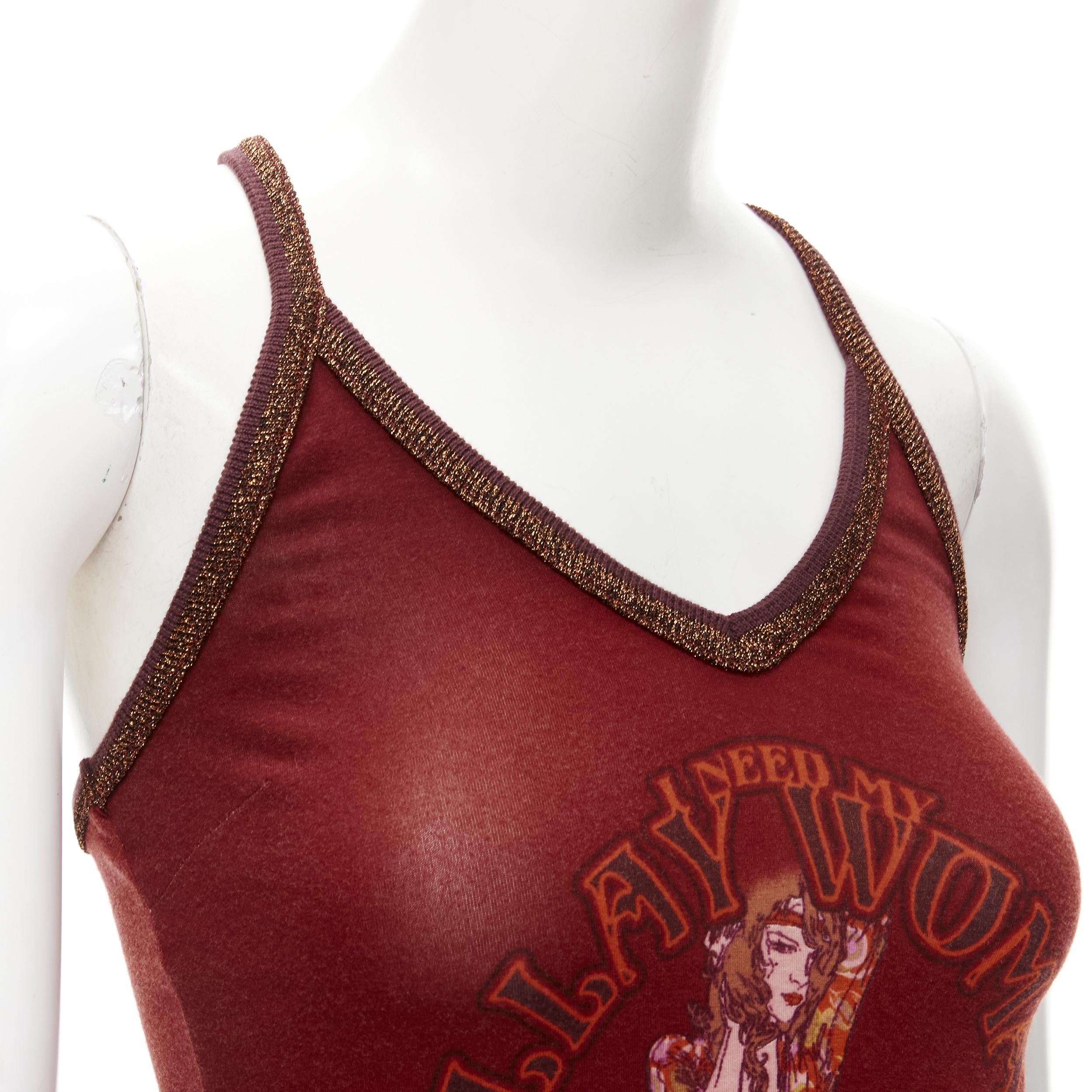 D&G DOLCE GABBANA Y2K Vintage burgundy Allay Woman racer back tank top S 3