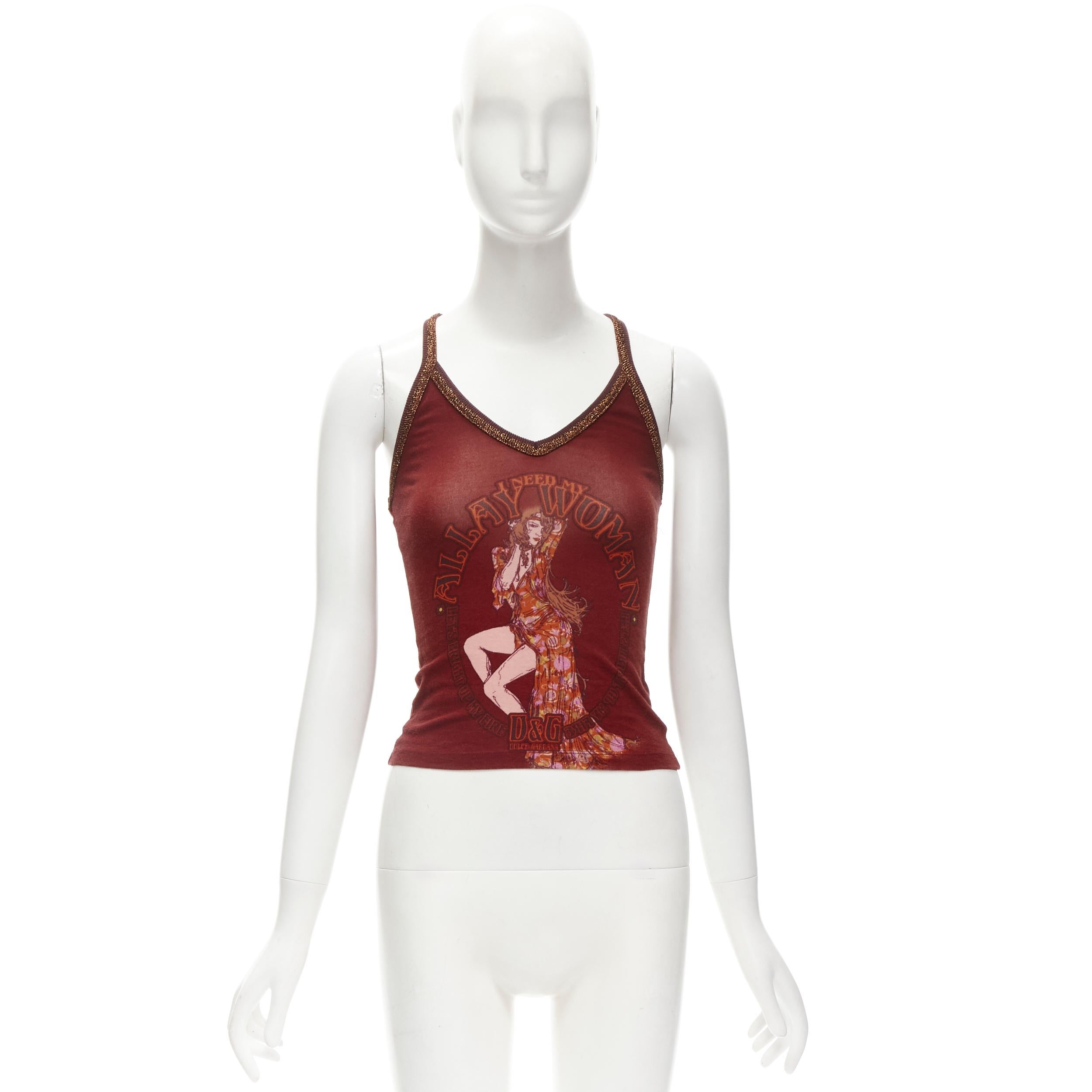 D&G DOLCE GABBANA Y2K Vintage burgundy Allay Woman racer back tank top S 4