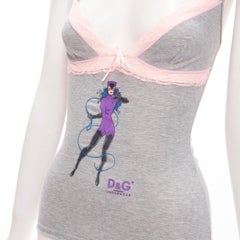 D&G DOLCE GABBANA Y2K Vintage grey Catwoman pink lace cami tank top XS
