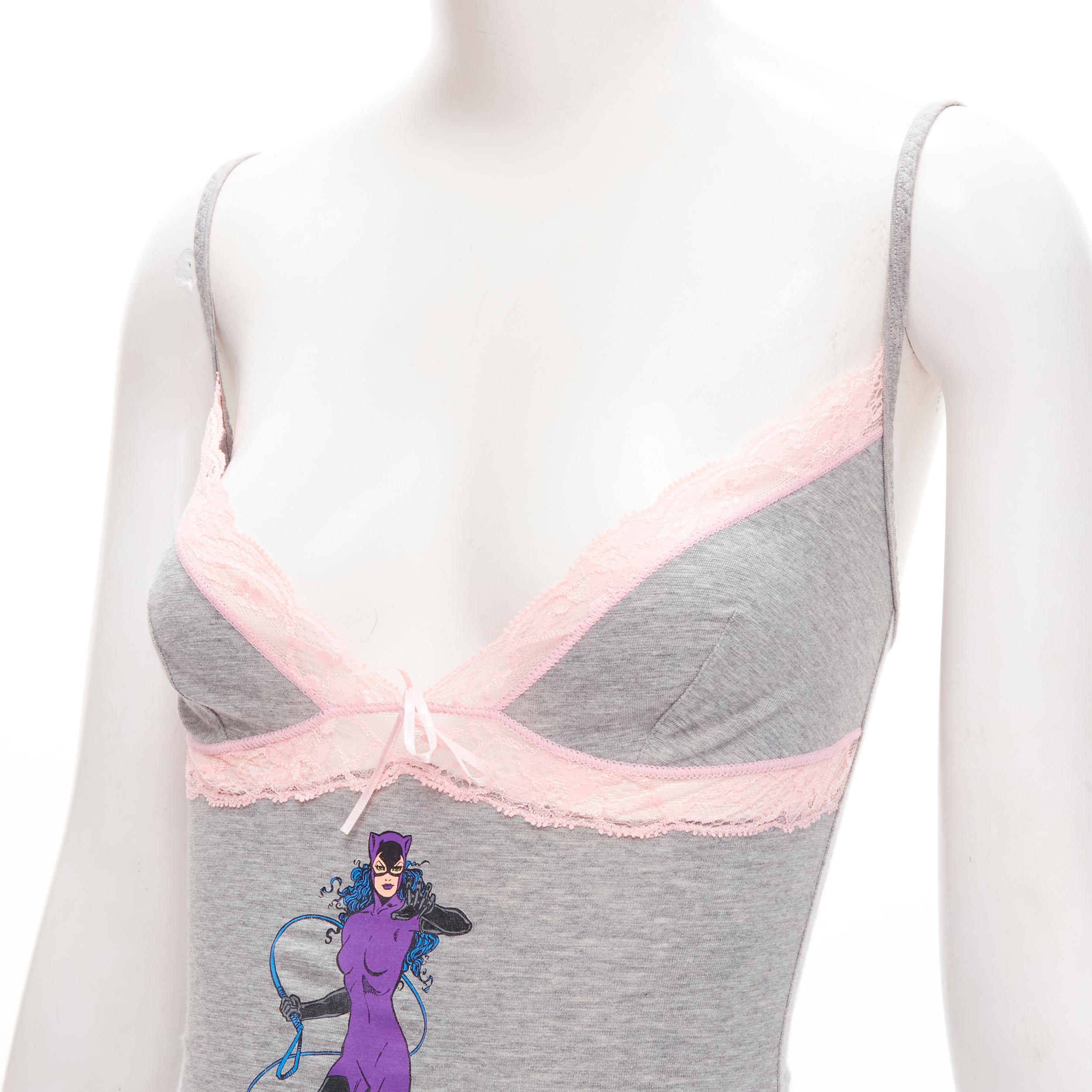 Women's D&G DOLCE GABBANA Y2K Vintage grey Catwoman pink lace cami tank top XS