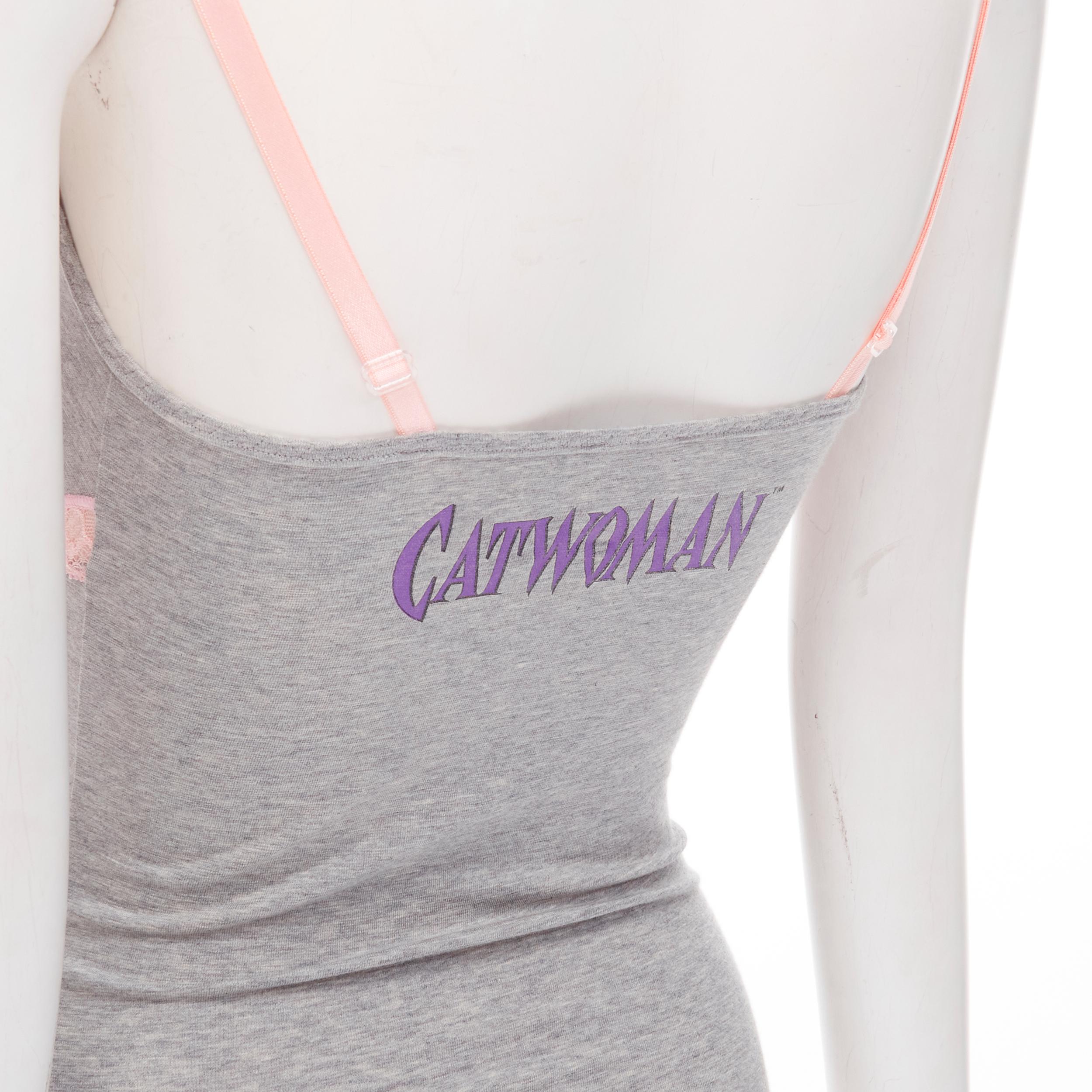 D&G DOLCE GABBANA Y2K Vintage grey Catwoman pink lace cami tank top XS 1