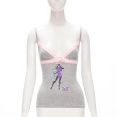 D&G DOLCE GABBANA Y2K Vintage grey Catwoman pink lace cami tank top XS