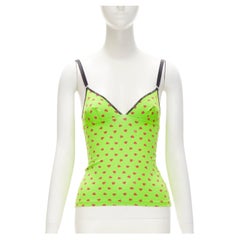 D&G by DOLCE & GABBANA Y2K Canotta vintage con stampa del logo del cuore verde neon XS
