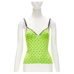 D&G DOLCE GABBANA Y2K Vintage neon green heart logo print cami tank top XS