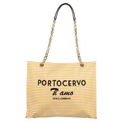 D&G Embroidered Canvas and Leather Shopper Bag PORTO CERVO Yellow Brown