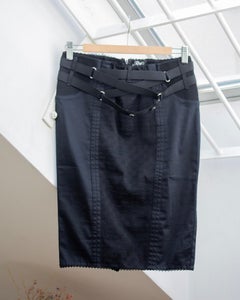 D&G f/w 2003 black patterned cotton and acetate bondage strap corseted skirt