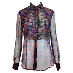 D&G F/W 2008 Black Sheer Printed Top with Center Ruffle