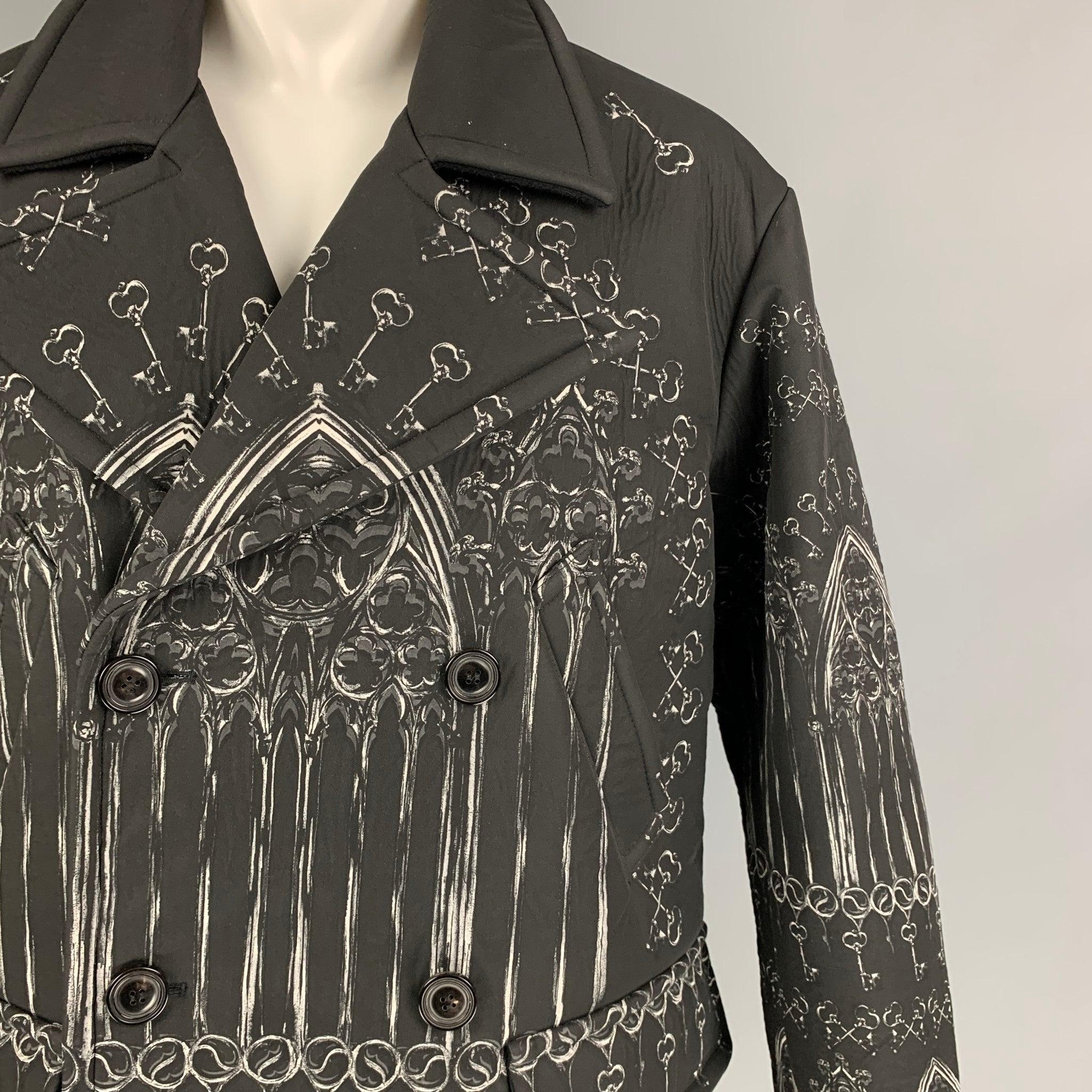 Men's D&G Fall 2014 Norman Kings Size 38 Black Wool Silk Catheral Print Parka Coat For Sale
