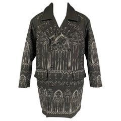 D&G Fall 2014 Norman Kings Size 38 Black Wool Silk Catheral Print Parka Coat