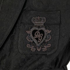 D&G Floral Jacquard Robe Blazer with DG Heart Crown Embroidery Black 46