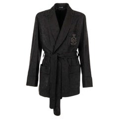 D&G Floral Jacquard Robe Blazer with DG Heart Crown Embroidery Black 46