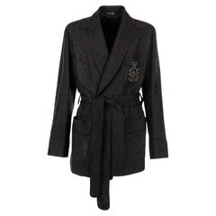 D&G Floral Jacquard Robe Blazer with DG Heart Crown Embroidery Black 52