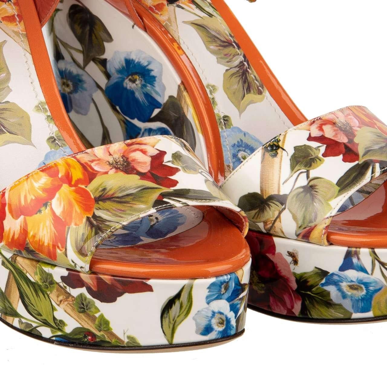 Women's D&G Flower Platform Sandals BIANCA with Butterfly Orange White EUR 35 For Sale