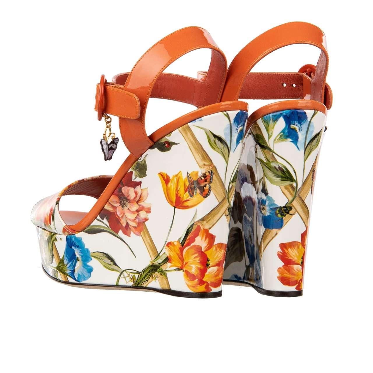 D&G Flower Platform Sandals BIANCA with Butterfly Orange White EUR 35 For Sale 1