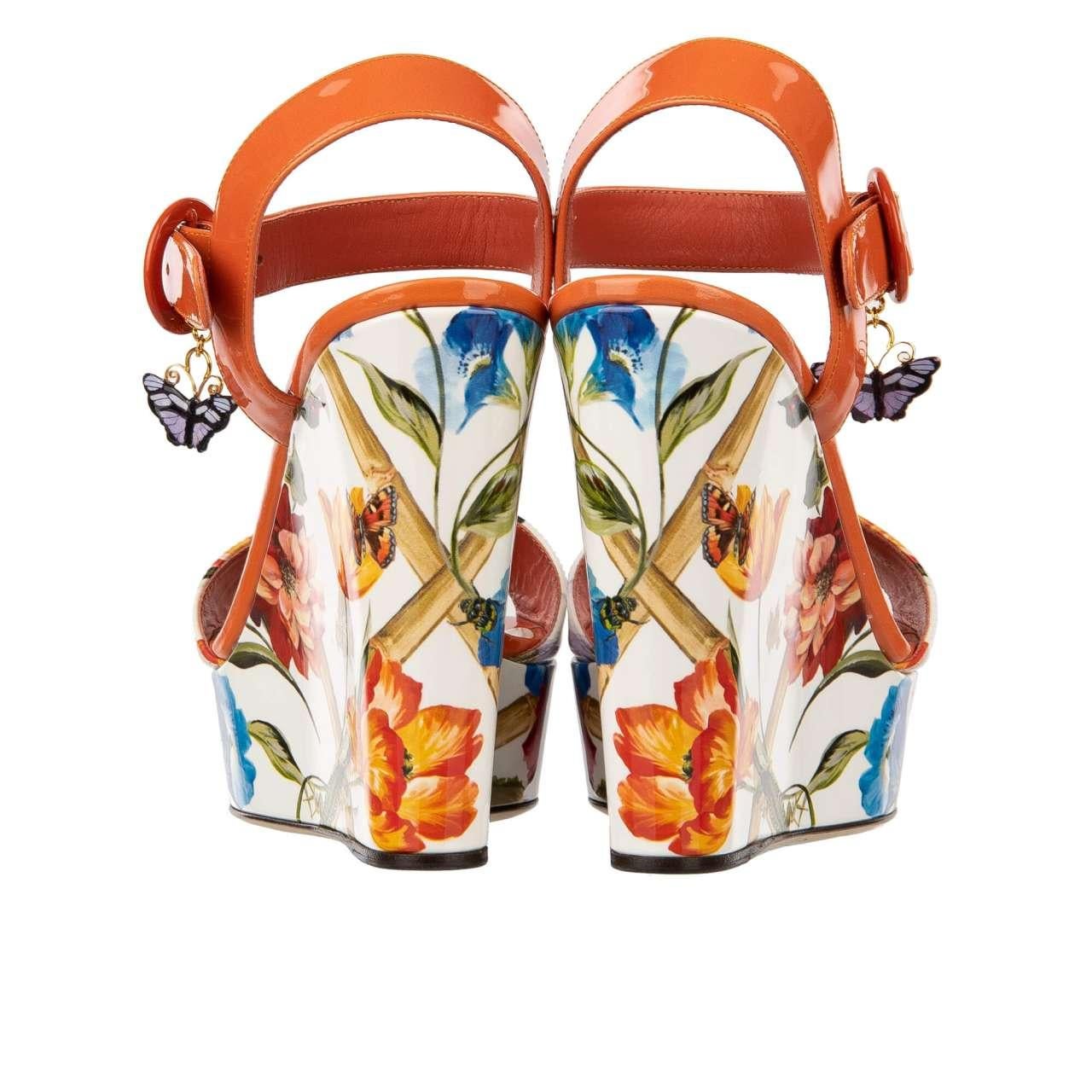 D&G Flower Platform Sandals BIANCA with Butterfly Orange White EUR 35 For Sale 2