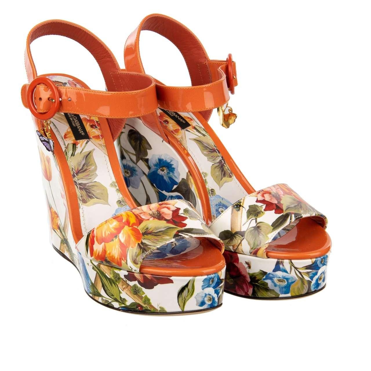 D&G Flower Platform Sandals BIANCA with Butterfly Orange White EUR 35 For Sale 3