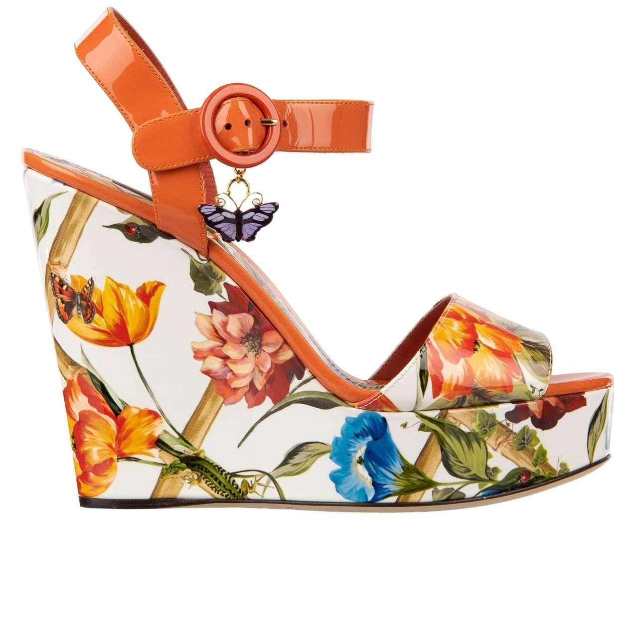 D&G Flower Platform Sandals BIANCA with Butterfly Orange White EUR 35 For Sale