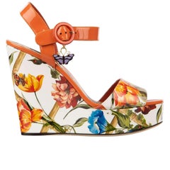 D&G Flower Platform Sandals BIANCA with Butterfly Orange White EUR 35
