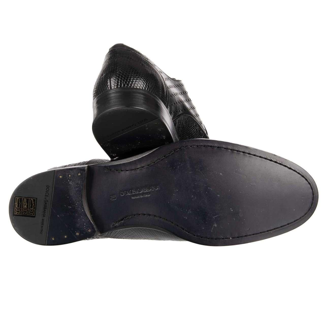 - Exclusive formal patchwork derby shoes NAPOLI made of lizard and leather in black by DOLCE & GABBANA - MADE IN ITALY - Former RRP: EUR 1.450 - New with light traces on the sole, with Box - Model: A10053-A2D81-80999 - Material: 70% Lizard Leather,