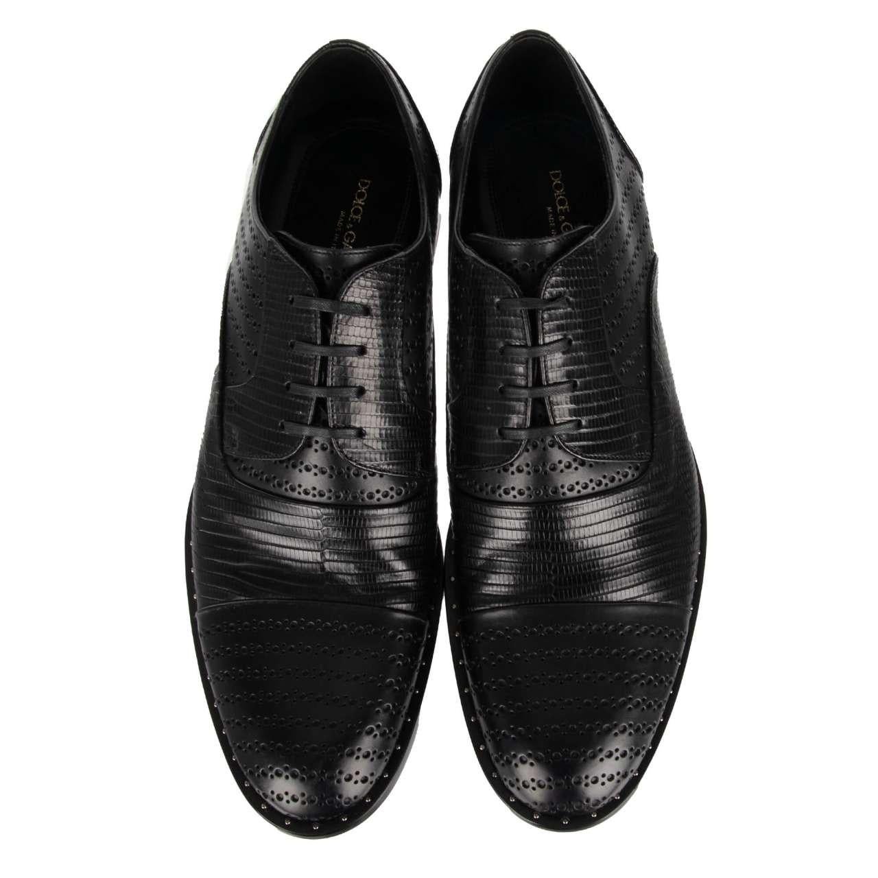 D&G Formal Patchwork Lizard Leather Derby Shoes NAPOLI Black 44 UK 10 US 11 In Excellent Condition For Sale In Erkrath, DE