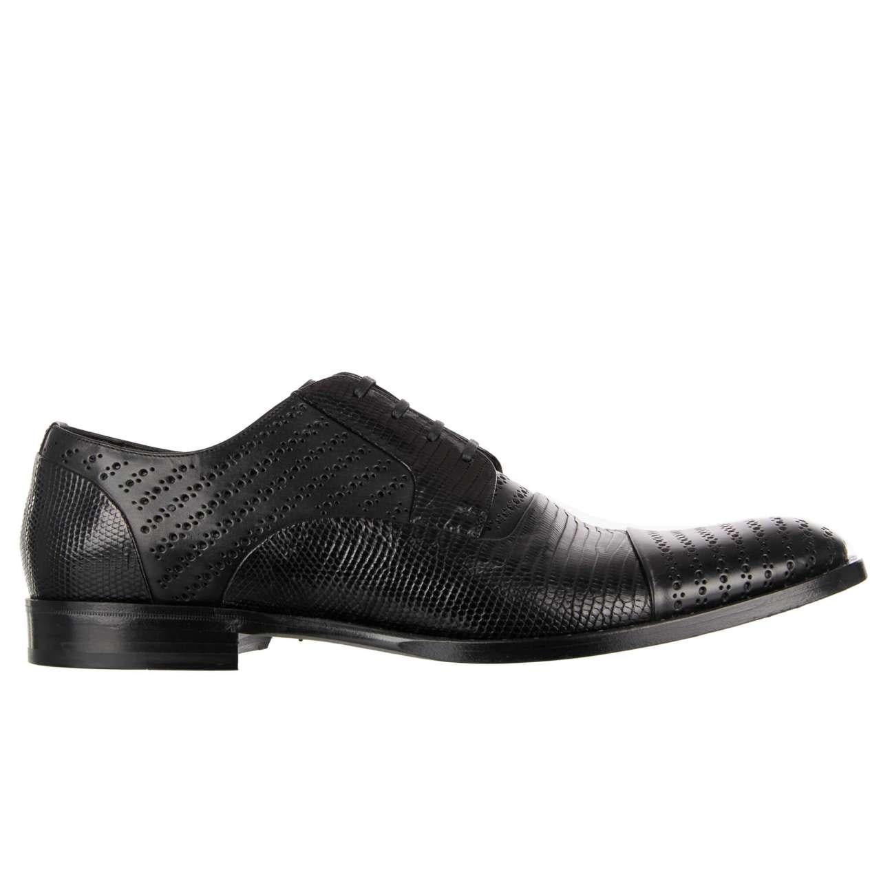 Men's D&G Formal Patchwork Lizard Leather Derby Shoes NAPOLI Black 44 UK 10 US 11 For Sale