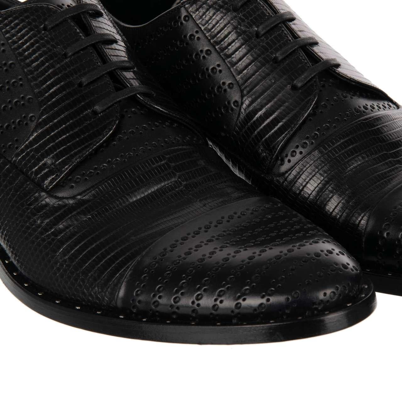 D&G Formal Patchwork Lizard Leather Derby Shoes NAPOLI Black 44 UK 10 US 11 For Sale 1