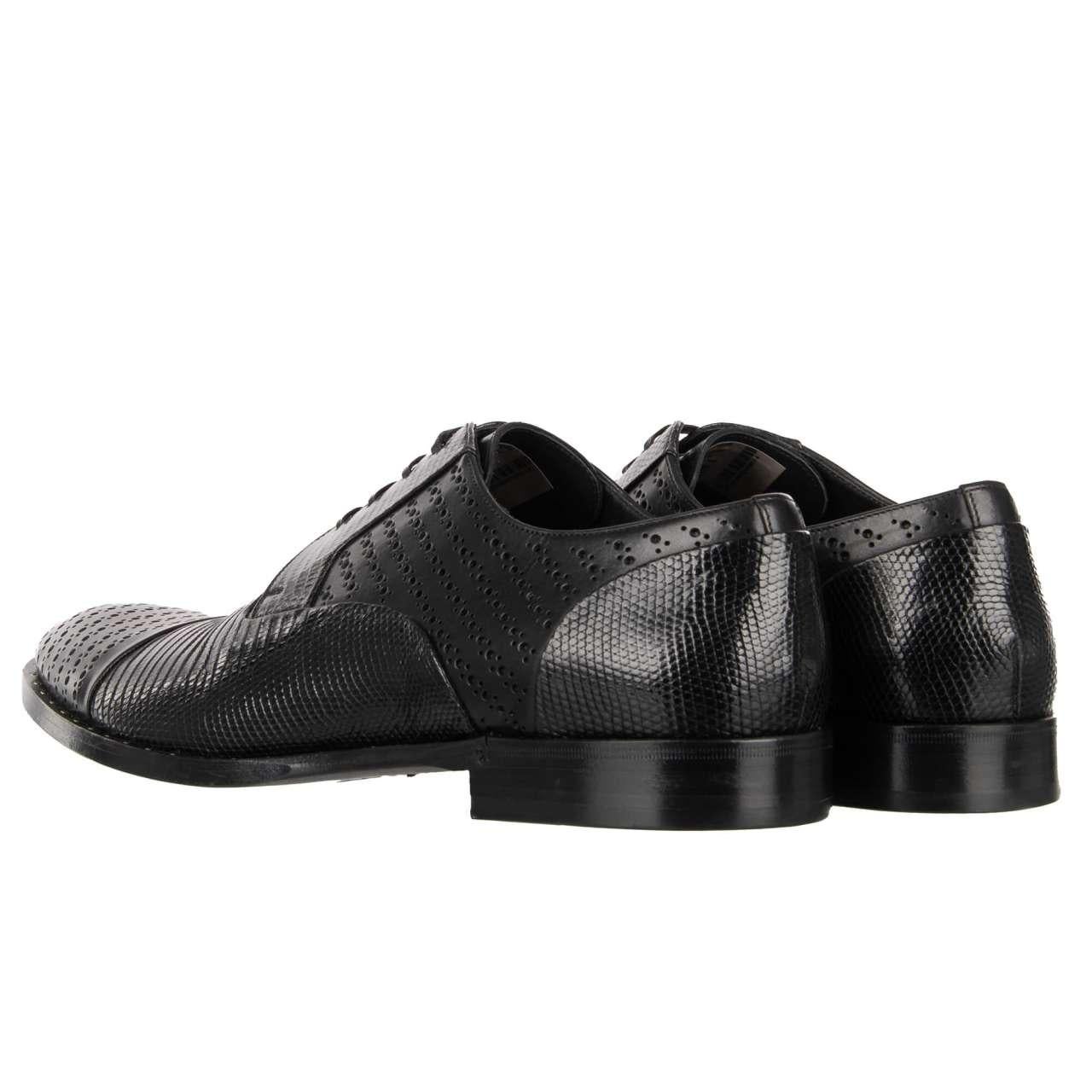 D&G Formal Patchwork Lizard Leather Derby Shoes NAPOLI Black 44 UK 10 US 11 For Sale 2