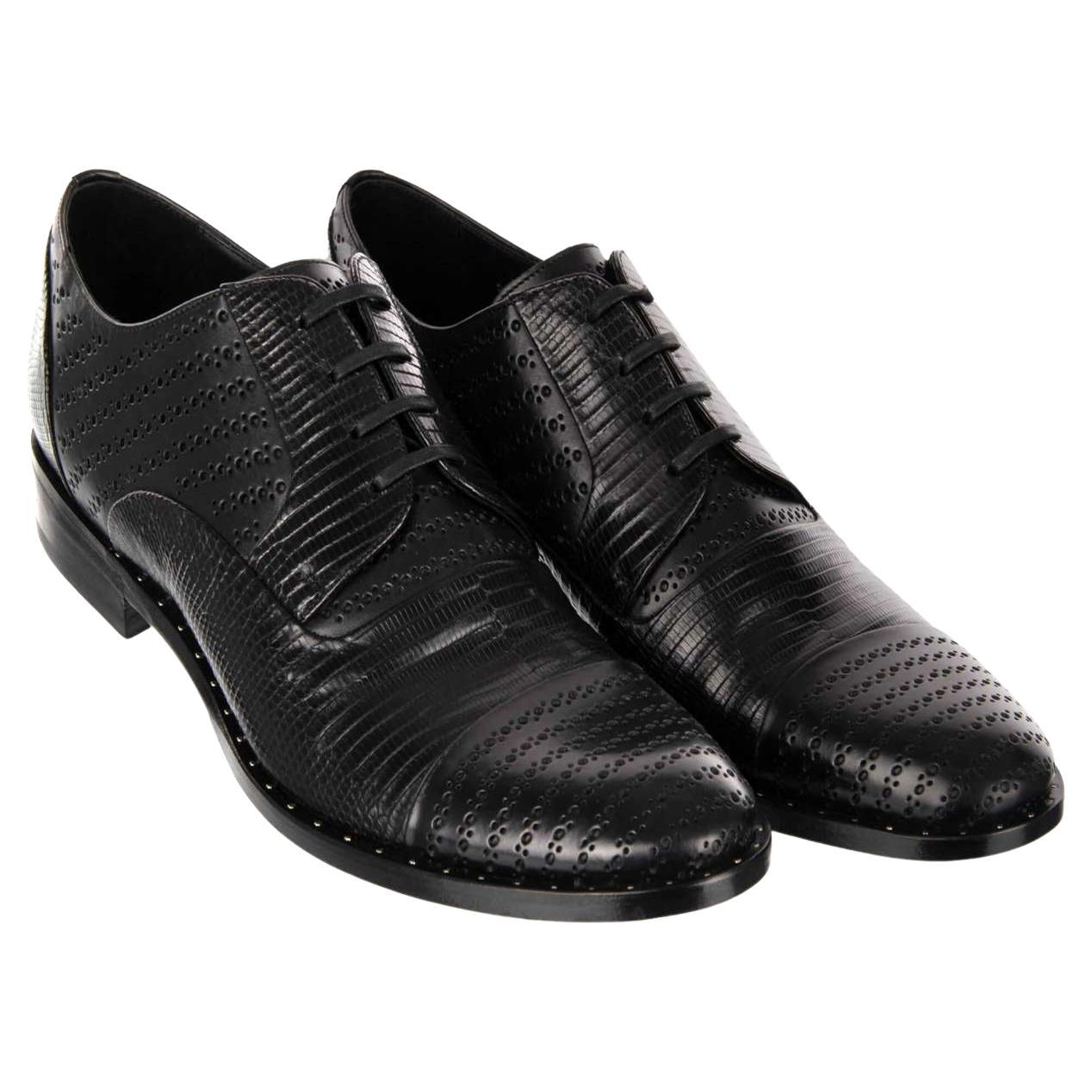 D&G Formal Patchwork Lizard Leather Derby Shoes NAPOLI Black 44 UK 10 US 11 For Sale