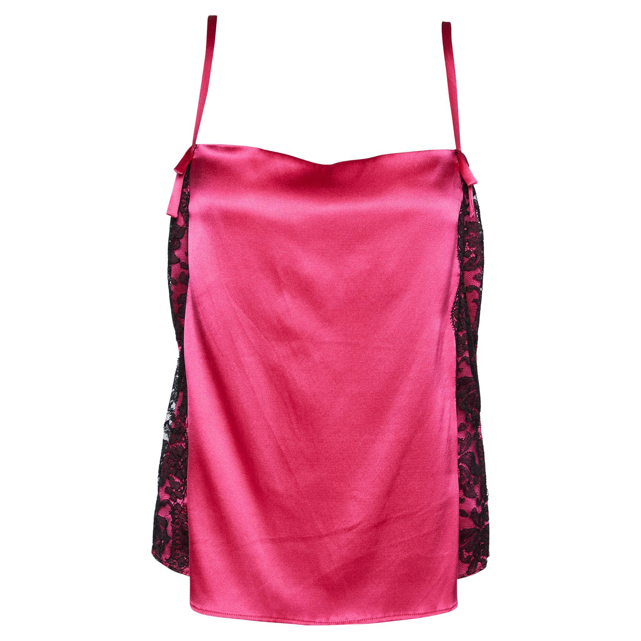 D&G Fuschia Pink Silk Satin & Lace Camisole L For Sale