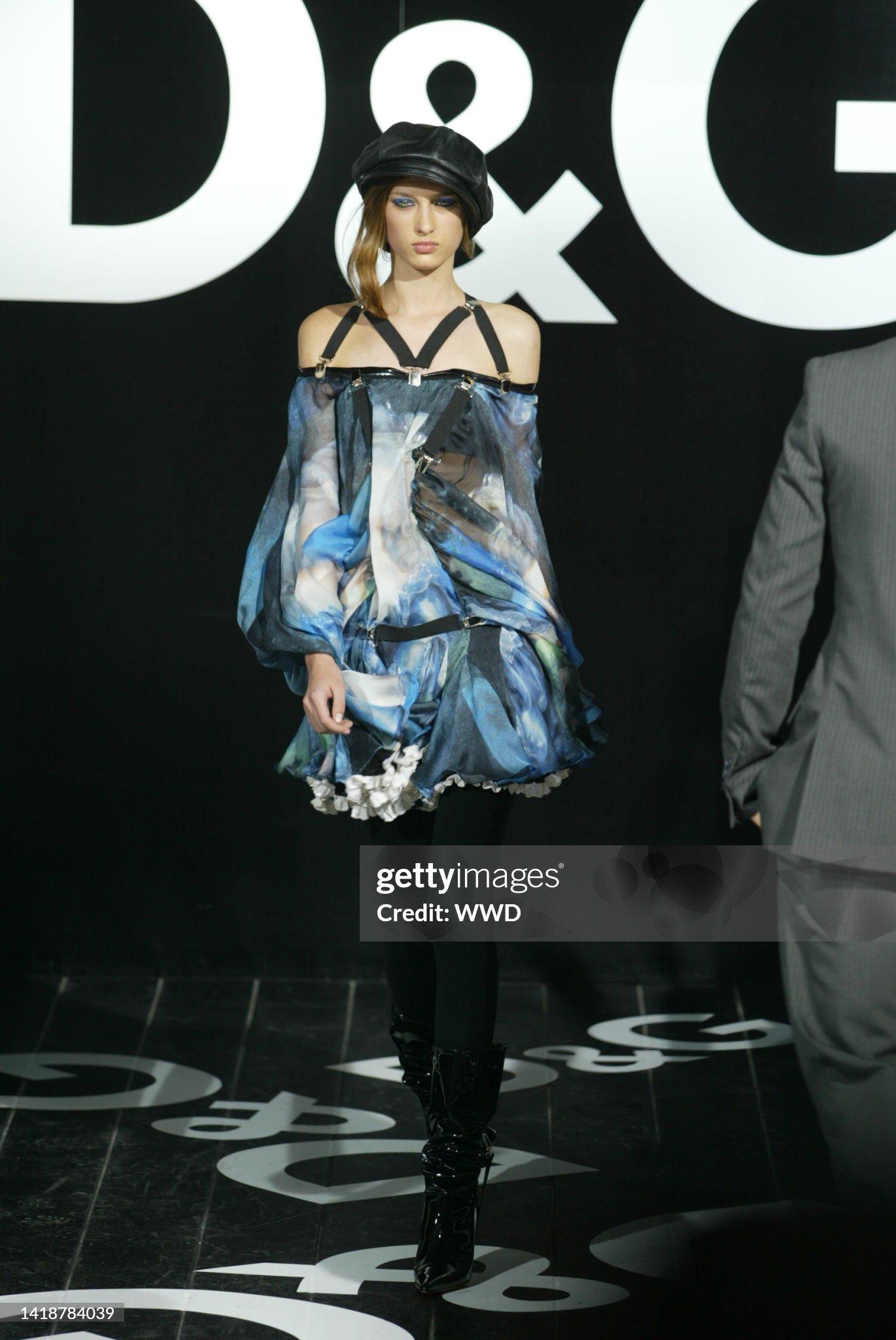 D&G FW 2003 Dolce and Gabbana Marie Antoinette Sheer Printed Blue