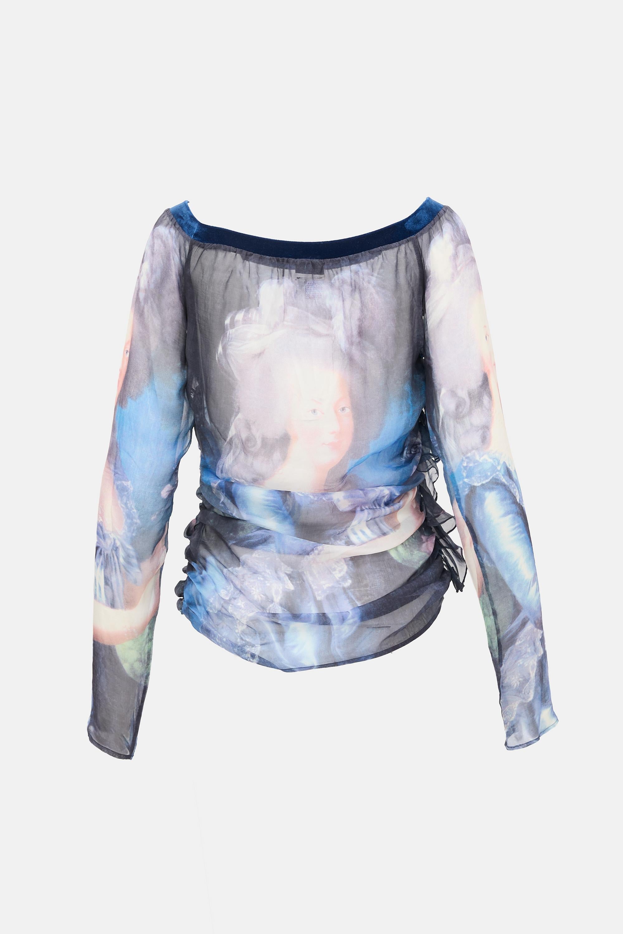 D&G FW 2003 Dolce and Gabbana Marie Antoinette Sheer Printed Blue