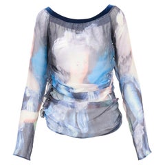 D&G Otoño-Invierno 2003 Dolce & Gabbana Top azul transparente estampado «Marie Antoinette» IT 44
