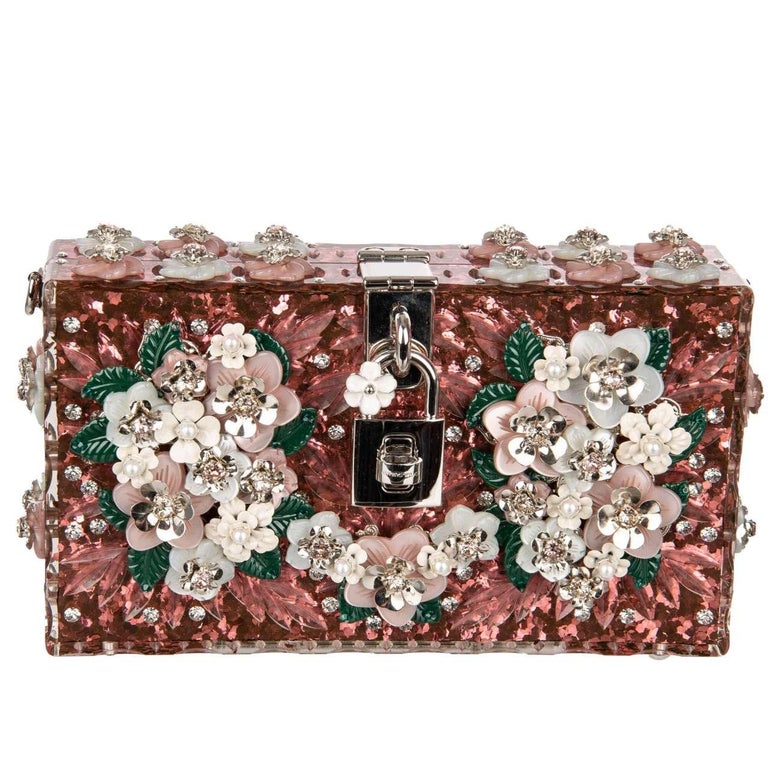 Glittered Plexiglass Box Clutch Bag With Chain Strap