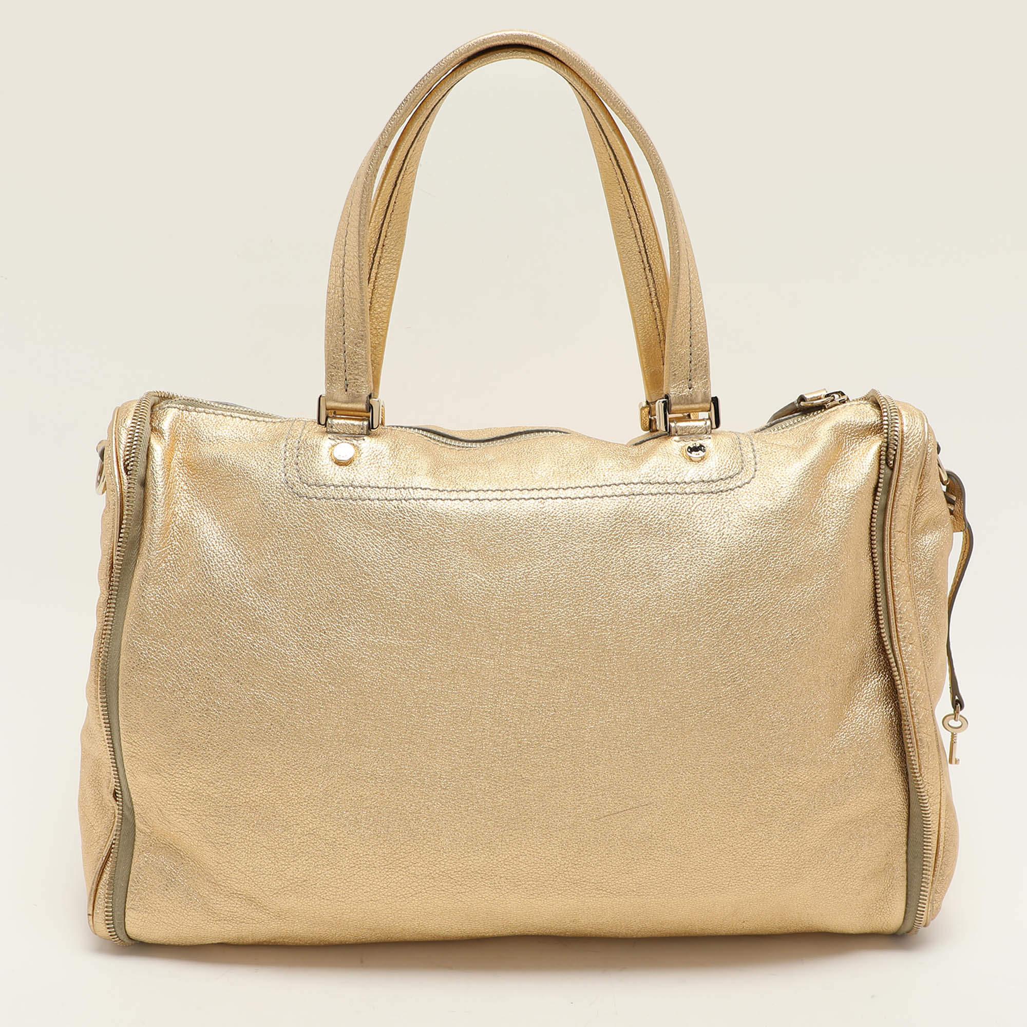 Women's D&G Gold Leather Vilma Top Zip Satchel For Sale