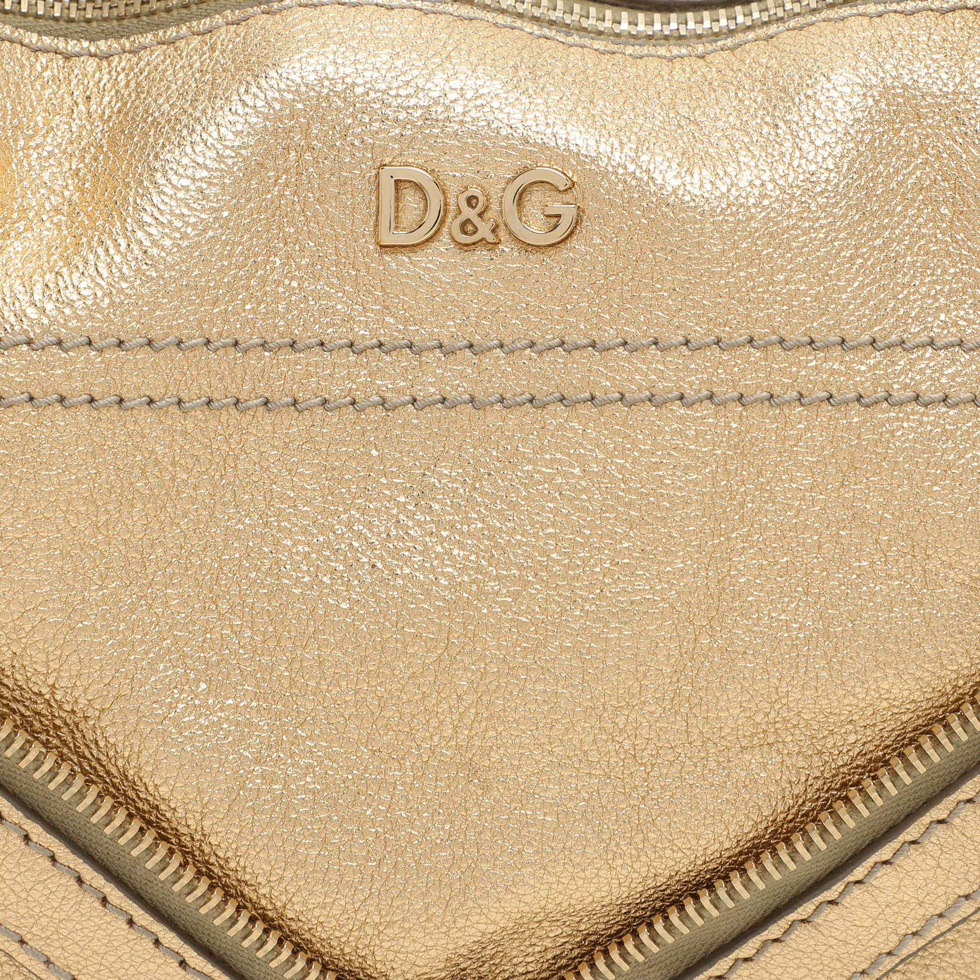 D&G Gold Leather Vilma Top Zip Satchel For Sale 2