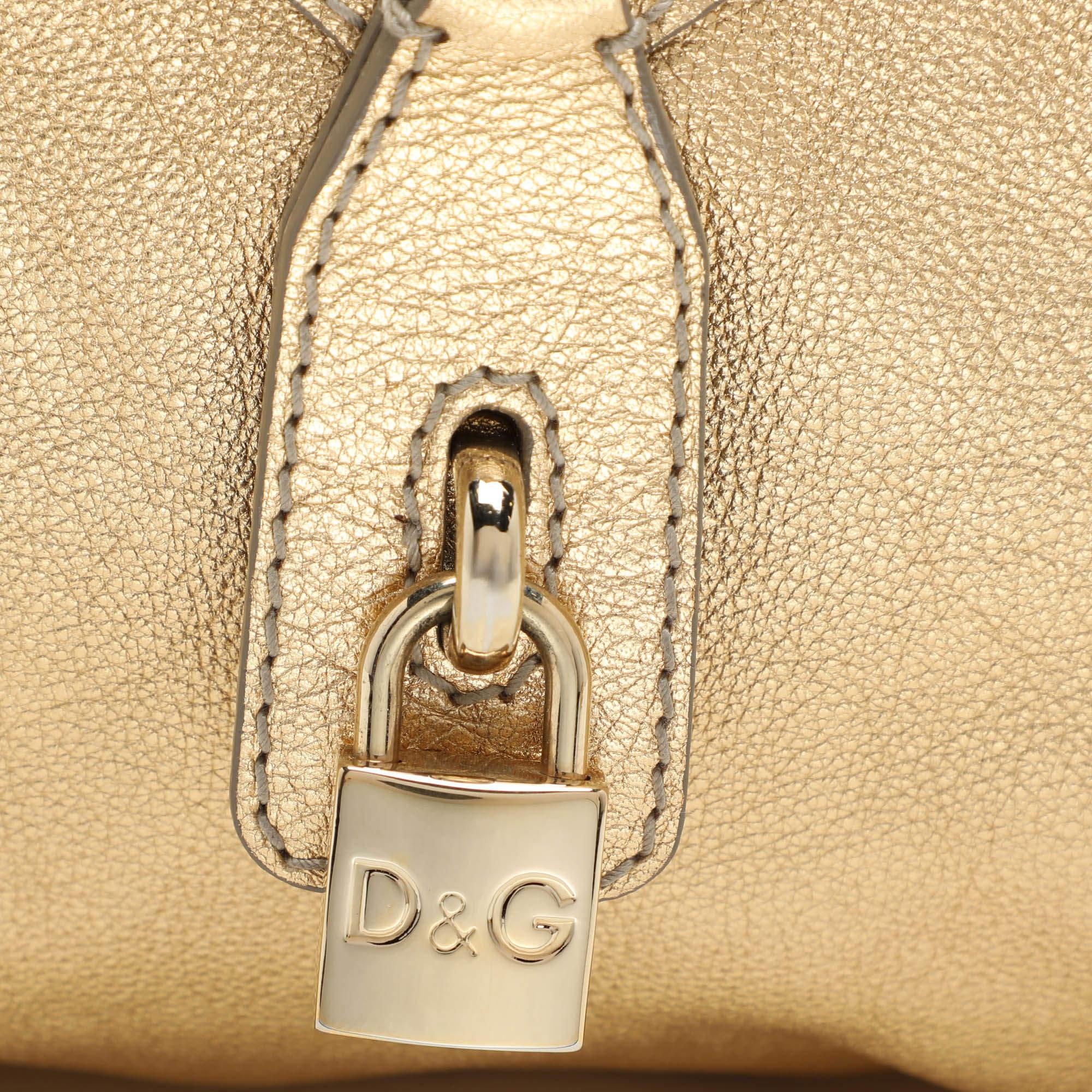 D&G Gold Leather Vilma Top Zip Satchel For Sale 3