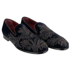 D&G Goldwork Embroidered Baroque Velvet Loafer MILANO Blue Black 43 UK 9 US 10