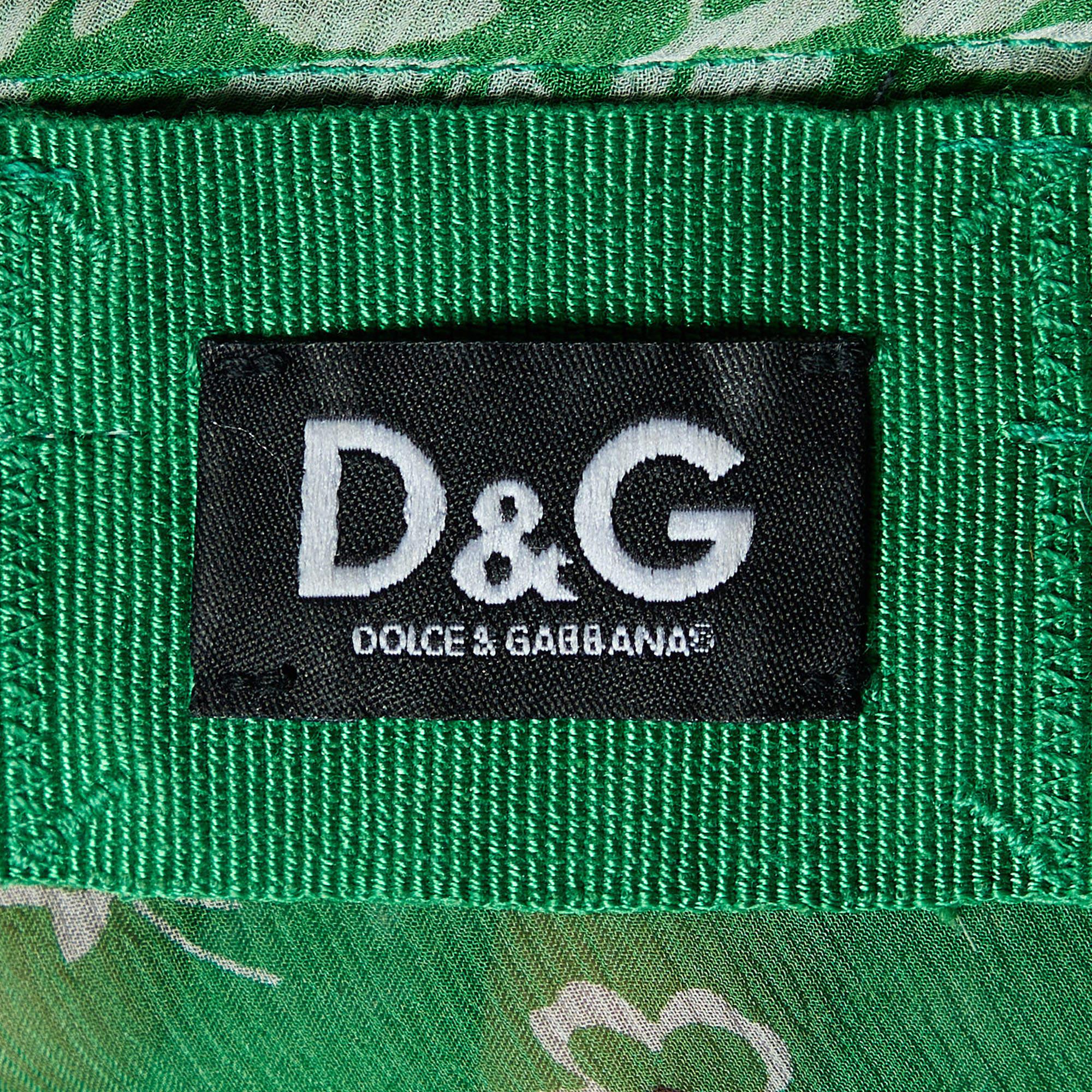 D&G Green Floral Printed Silk Neck Tie Detail Top M In Good Condition For Sale In Dubai, Al Qouz 2