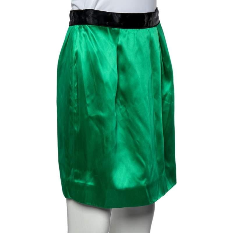 green satin skirt mini