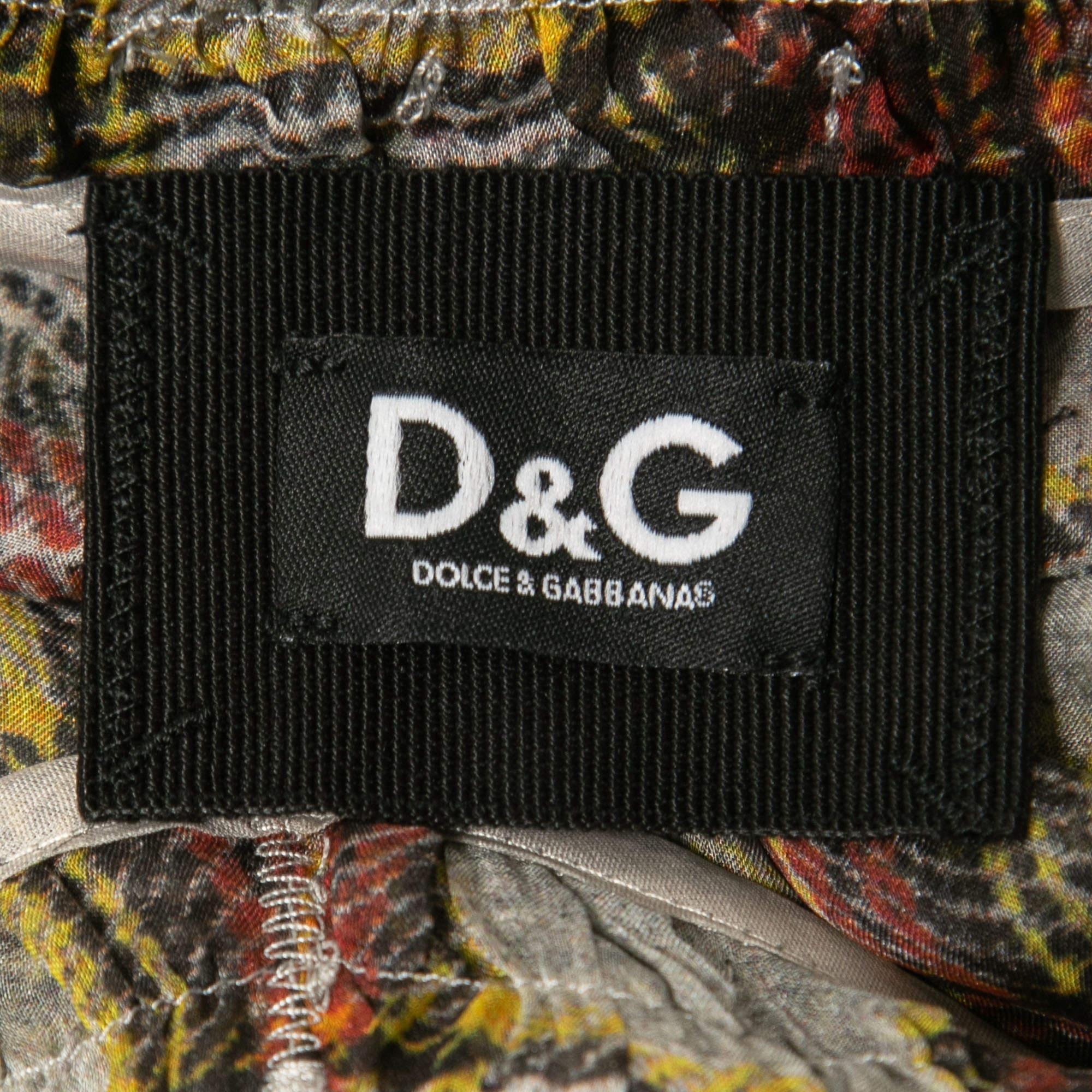 Women's D&G Grey Checked Chiffon Silk Ruffled Tiered Maxi Dress M For Sale