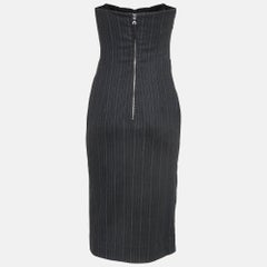D&G Grey Pinstripe Gabardine Draped Detail Strapless Mini Dress M