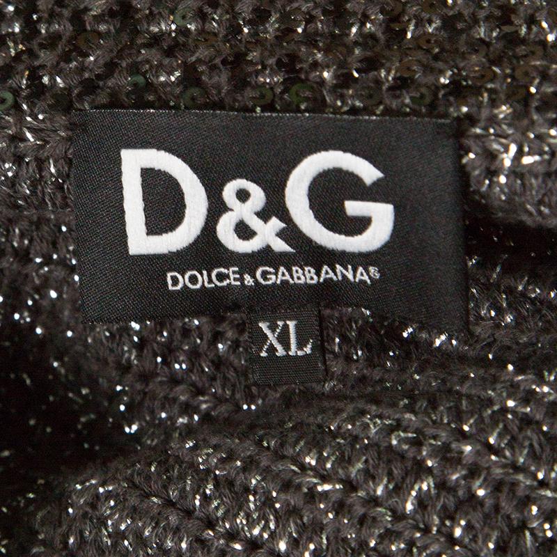 D&G Grey Sequined Lurex Knit Long Coat XL In Good Condition In Dubai, Al Qouz 2